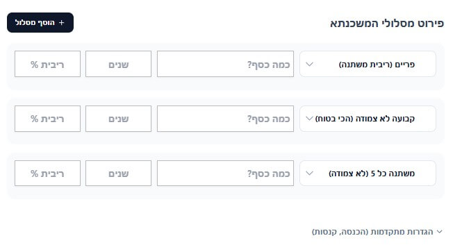 טבלת פרטי מסלולי המשכנתא